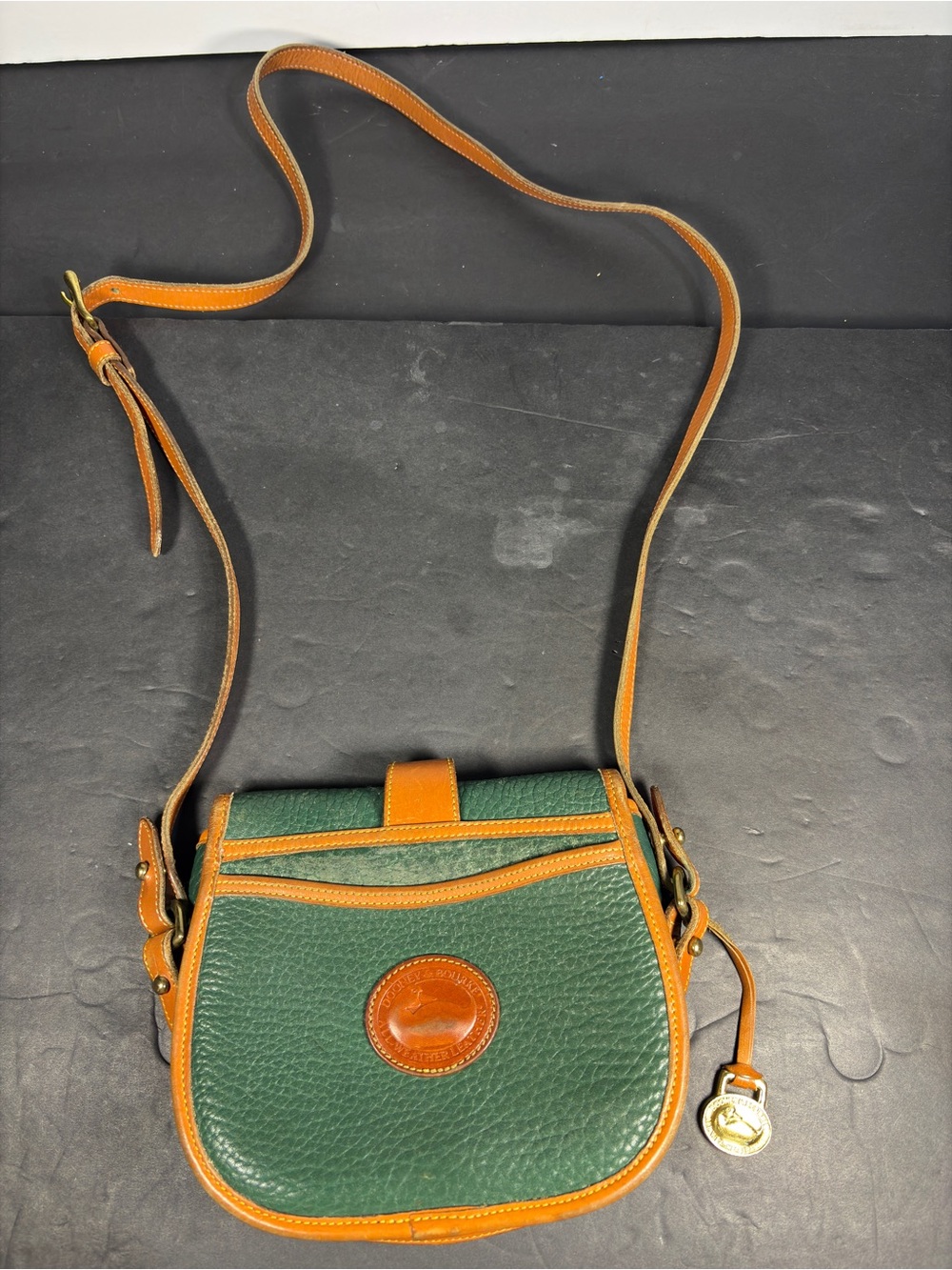 Dooney & Bourke AWL R51 Marble Bag Green Tan Leather Crossbody with Tan Trim - Picture 13 of 13